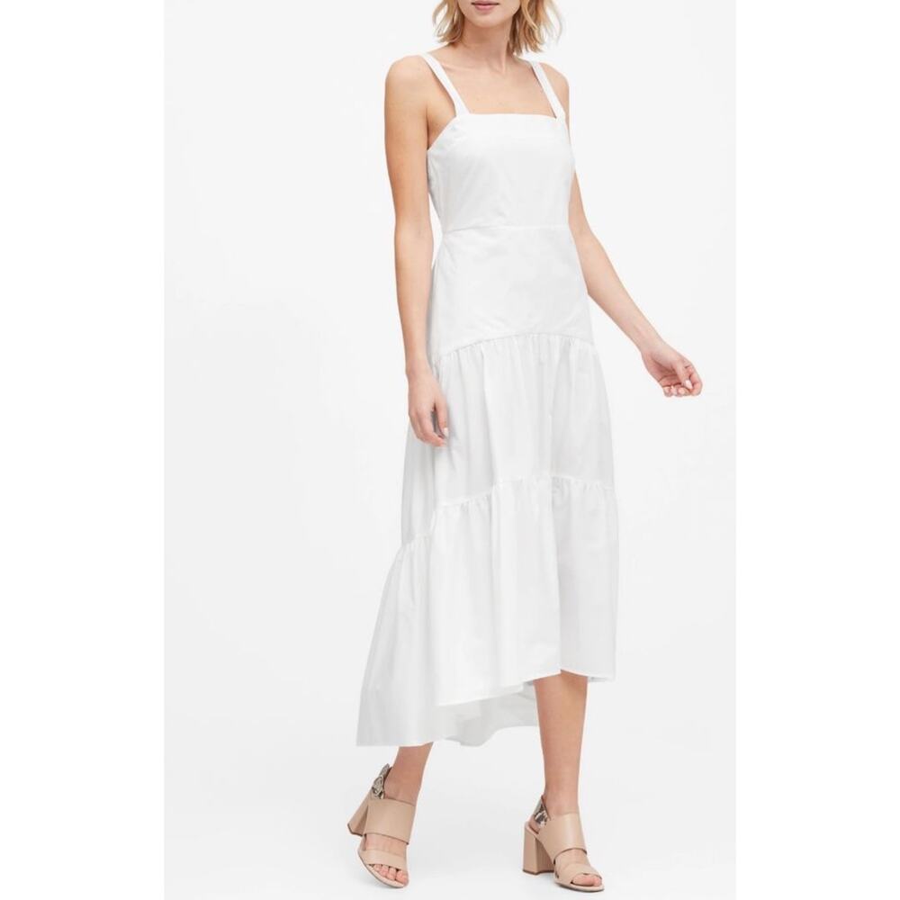 Banana Republic Tiered White Poplin Sleeveless‎ Dress, White size 8